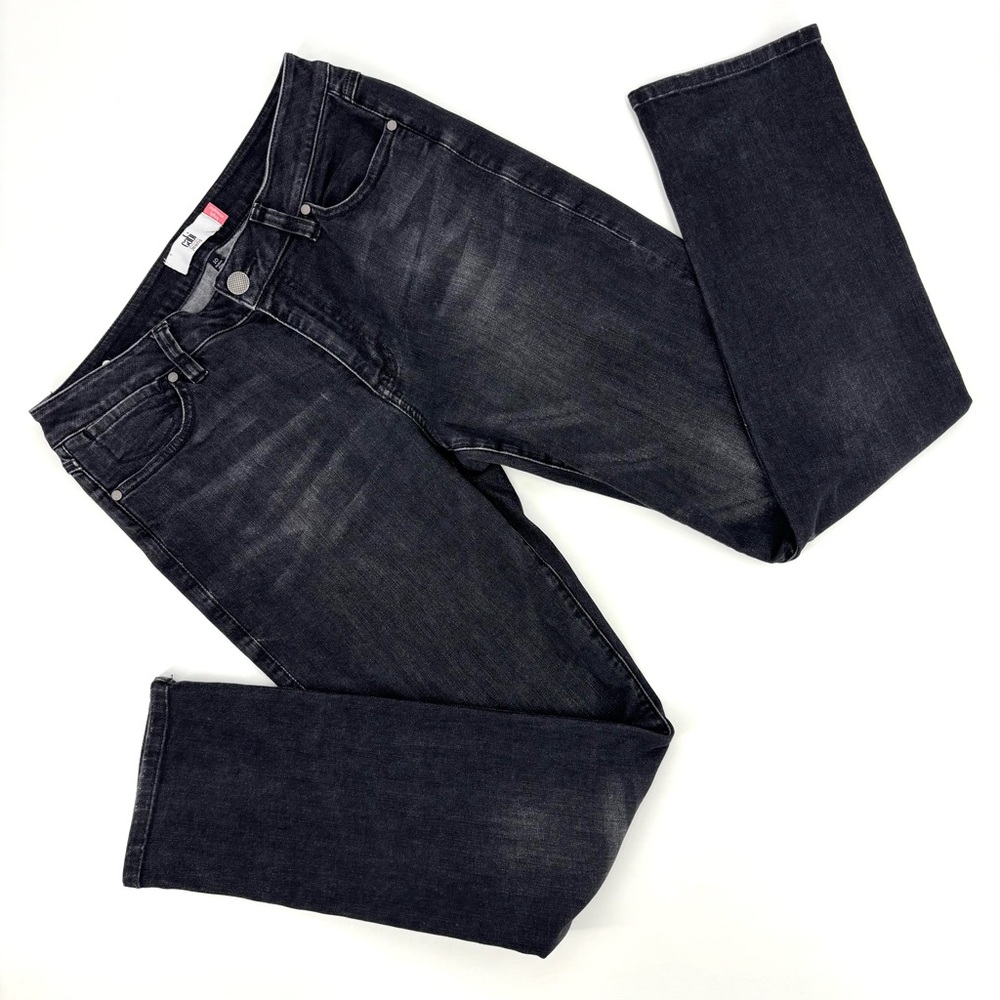 CAbi Smolder High Straight # 3560, Distressed Black High Rise Straight Jeans, 10